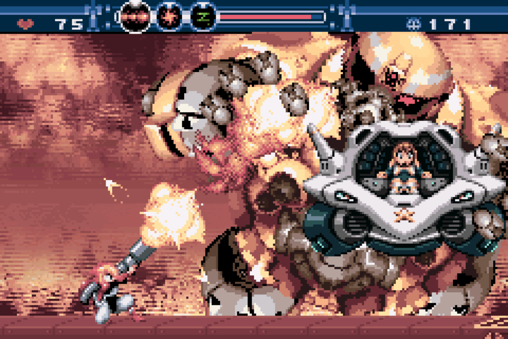 The boss of the first stage, a giant, multi-part sprite
